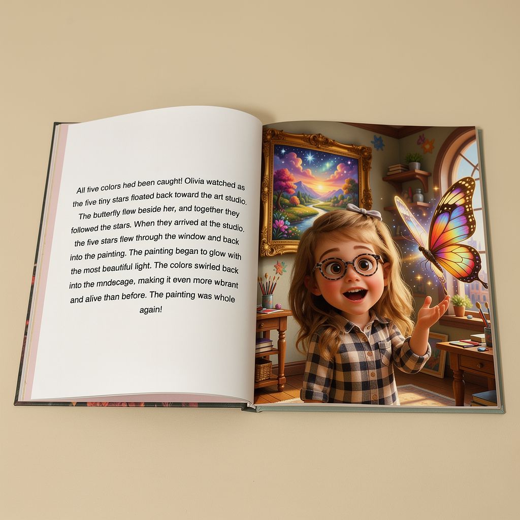 Open children's storybook showing vibrant illustrations and premium quality printing